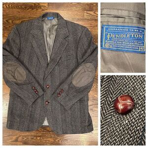 Pendleton Tweed Herringbone 100% Wool Sport Coat / Blazer -‎ 42 Elbow Patches
